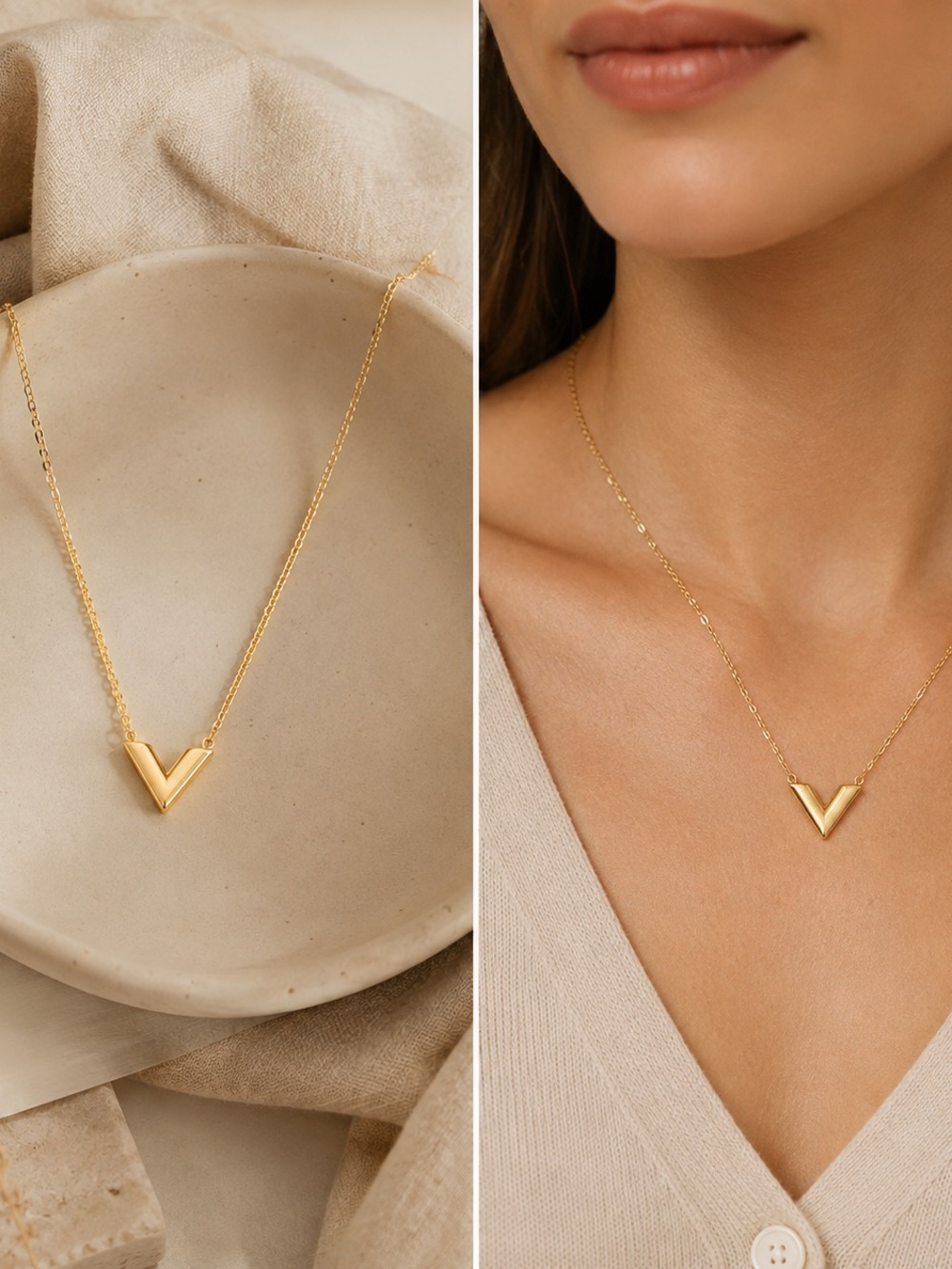 Minimalist Gold V Pendant Necklace | Dainty Chain